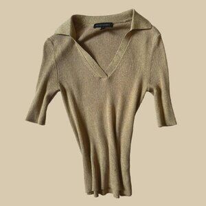 banana republic golden beige collared top with subtle sparkling